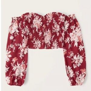 Abercrombie & Fitch Red Floral Smocked Top